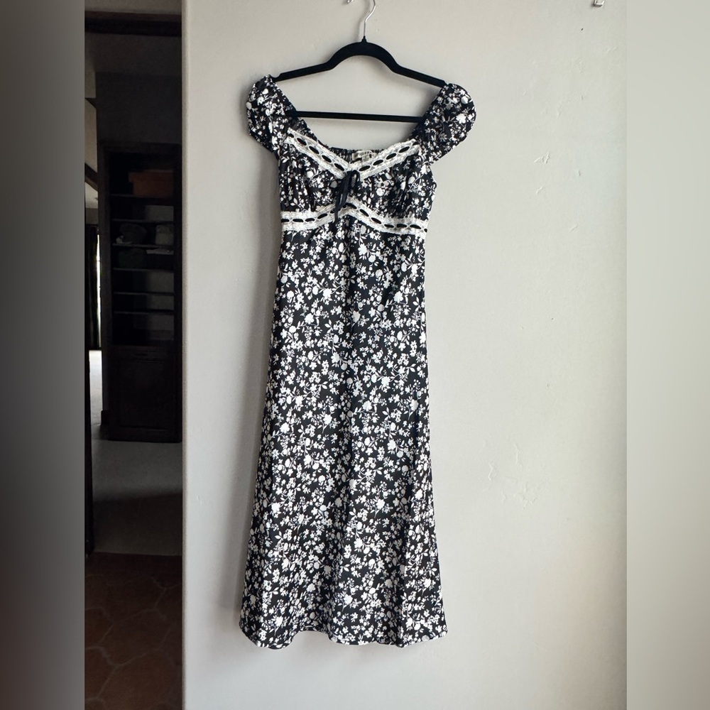 Inspired Hearts Floral Lace Cottagecore Coquette Midi Dress S Milkmaid Chic